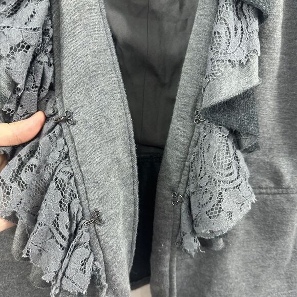 Nic & Mo Anthropologie Lace Ruffle Coquette Peplum Jersey Knit Cardigan Womens M - Picture 7 of 9